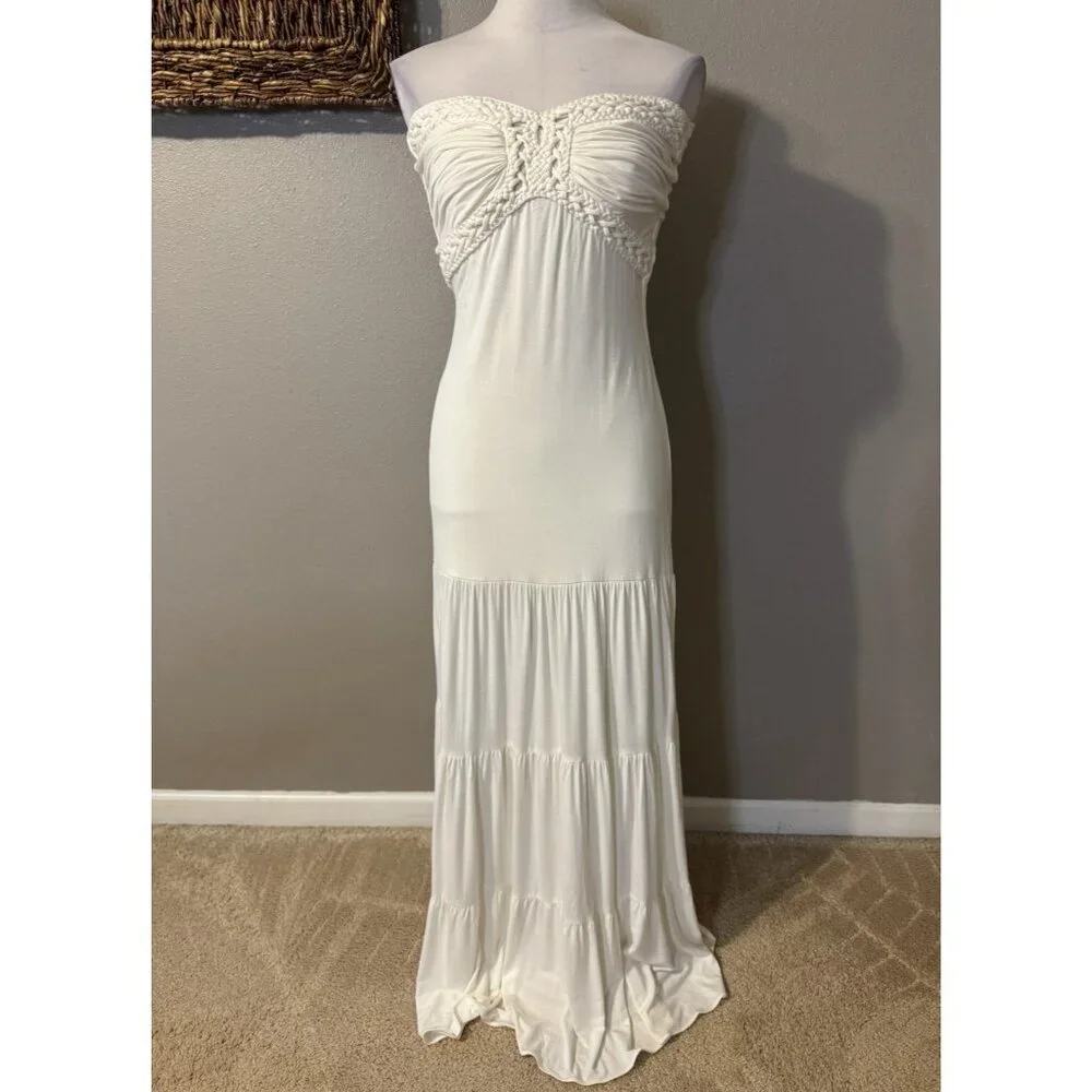 Sky Brand Maxi Dress Large White Crochet Tiered Crochet Jersey NWT NEW